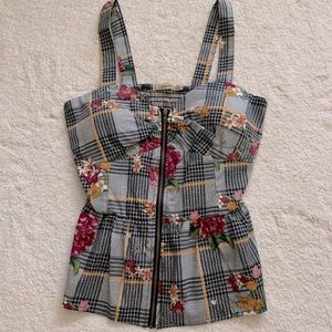 New “Liberty Love” Sexy Baby doll Floral and Plaid Zipper Closure Top Size XL